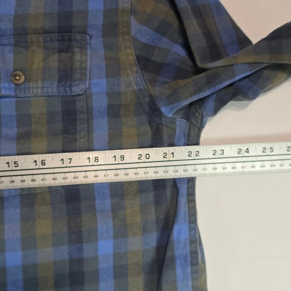 Smiths Workwear Mens Large‎ Flannel Shirt Blue Olive Green Plaid Long Sleeve L